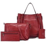 Wholesale Women Fashion Casual Solid Color Large Capacity Crocodile Pattern Handbag Four-Piece Bag Set