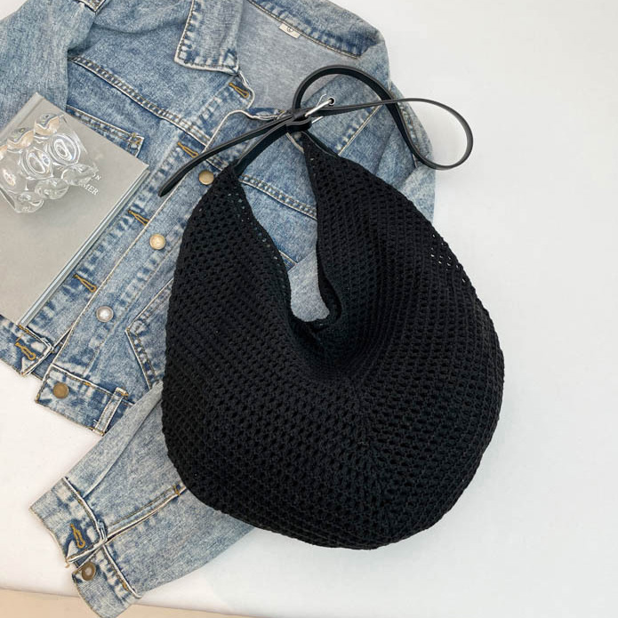 color_0-386 Wholesale Women Fashion Casual Solid Color Large Capacity Woven Shoulder Bag - Image 1