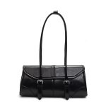 Wholesale Women Fashion Casual Solid Color Wax Leather Baguette Shoulder Bag - Image 6
