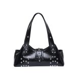 Wholesale Women Fashion Punk Oil Wax Rivet Solid Color Shoulder Bag - Image 6