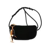 Women Fashion Simple Solid Color Letter Jacquard Bead Pendant Shoulder Bag - Image 6