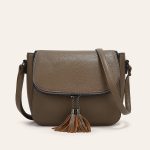 Wholesale Women Fashion Casual Solid Color Flip Saddle Tassel Shoulder Bag - Image 4
