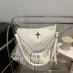 Women Fashion Casual Solid Color Rivet Soft Leather Tassel Shoulder Bag - Image 6