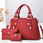 Wholesale Women Fashion Casual Solid Color Stone Pattern Handbag Three-Piece Bag Set - Image 6