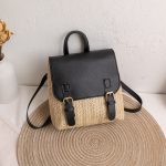 Wholesale Women Fashion Casual Contrast Color Woven Straw Backpack - Image 6