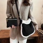 Wholesale Women Fashion Casual Solid Color Frosted Suede Plush Large Capacity Shoulder Bag - Image 5