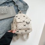 Women Fashion Corduroy Bowknot Printed Mini Backpack - Image 6