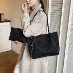 Women Fashion Retro Solid Color Large Capacity Tote Bag Two-Piece Bag Set - Image 6