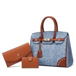 Women Fashion Casual Retro Contrast Color Handbag Three-Piece Bag Set - Image 3