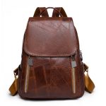 Wholesale Women Simple Large Capacity Fashion Retro Travel Schoolbag Pu Soft Leather Backpack - Image 6