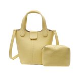 Wholesale Women Fashion Casual Solid Color Bucket HandBag Two-Piece Bag Set - Image 2