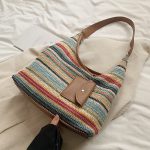 Wholesale Women Fashion Casual Large Capacity Contrast Color Hand Woven Tote Bag - Image 5