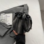 Women Fashion Casual Solid Color Tassels Bucket Shoulder Bag - Image 5