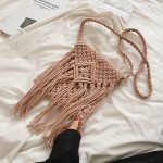 Women Casual Boho Solid Color Tassel Woven Vacation Shoulder Bag - Image 5