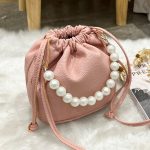 Women Fashion Elegant Solid Color Pearl Bucket Shoulder Bag