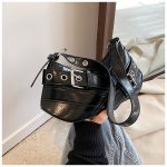 Women Fashion Casual Retro Solid Color Belt Baguette Shoulder Bag - Image 2