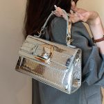Women Fashion Patent Leather Shiny Small Square Shoulder Bag - Image 4