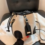 Wholesale Women Fashion Casual Canvas Color Contrast Bucket Shoulder Bag - Image 4