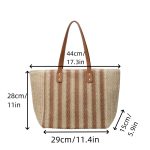 Women Casual Contrast Color Large Capacity Straw Woven Beach Tote Bag - Image 5