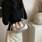 Women Fashion Elegant Solid Color Beaded Shoulder Bag - Image 5