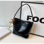 Women Fashion Casual Solid Color Pu Leather Bucket Shoulder Bag - Image 5