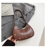 Women Fashion Solid Color Love Rivet Chain Shoulder Bag - Image 6