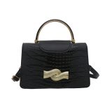 Women Fashion Solid Color Crocodile Metal Buckle Small Square Shoulder Bag - Image 6