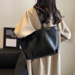 Women Fashion Casual Solid Color Large Capacity Soft Tote Bag - Image 6