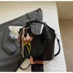 Women Fashion Solid Color Woven Large Capacity Pendant Handbag - Image 6