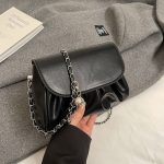 Fashion Girl'S Solid Color Pleated Chain Shoulder Bag - Image 6