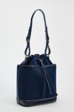Wholesale Fashion Denim PU Stitching Bucket Bag - Image 6