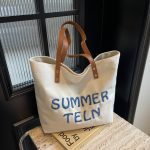 Women Fashion Embroidered Letter Large Capacity Canvas Tote Bag - Image 6