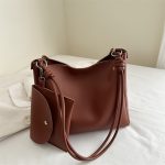 Wholesale Vintage Solid Color PU Large Capacity Tote Bag Two-Piece Set