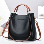 Women Retro Color Blocking Large Capacity Street Style Bucket Handbag - Image 2
