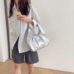 Women Fashion Casual Solid Color Soft Leather Cattle Cloud Folded Handbag - Image 6