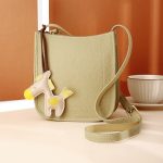 Women Simple Solid Color Leather Pony Pendant Square Zipper Crossbody Bag - Image 4