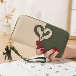Wholesale Women Fashion Color Block Heart Stitching Tassel Zipper Long Purses - Image 7