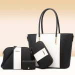 Fashion Contrast Color Stitching Large Capacity Handbag Four-Piece Set - Image 3
