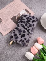 Women Fashion Creative Plush Leopard Zipper Long Purses - Image 7