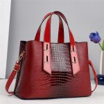 Women Fashion Casual Solid Color Crocodile Pattern Large Capacity Handbag - Image 4