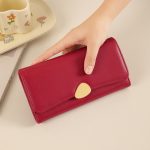 Women Fashion Casual Solid Color Litchi Pattern Triple Folding Long Wallet - Image 6
