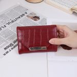 Women Fashion Casual Solid Color Crocodile Pattern Short Three-Fold Coin Wallet - Image 7