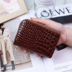 Women Fashion Solid Color Double Zipper Short Crocodile Pattern Multi-Card Wallets - Image 7