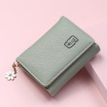 Women Basic Zipper Design Flower Pendant Solid Color PU Wallet - Image 5