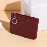 Women Fashion Solid Color Rhombic Quilted Zipper Mini PU Wallet - Image 7