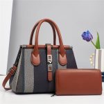 Women Fashion Casual Color Block Large Capacity Handbag Two-Piece Set - Image 6