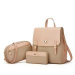 Wholesale Women Fashion Retro Color Block Backpack Three-Piece Bag Set - Image 5