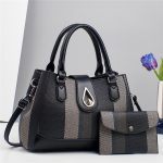 Women Fashion Casual Color Block Large Capacity Pu Handbag Two-Piece Set - Image 6