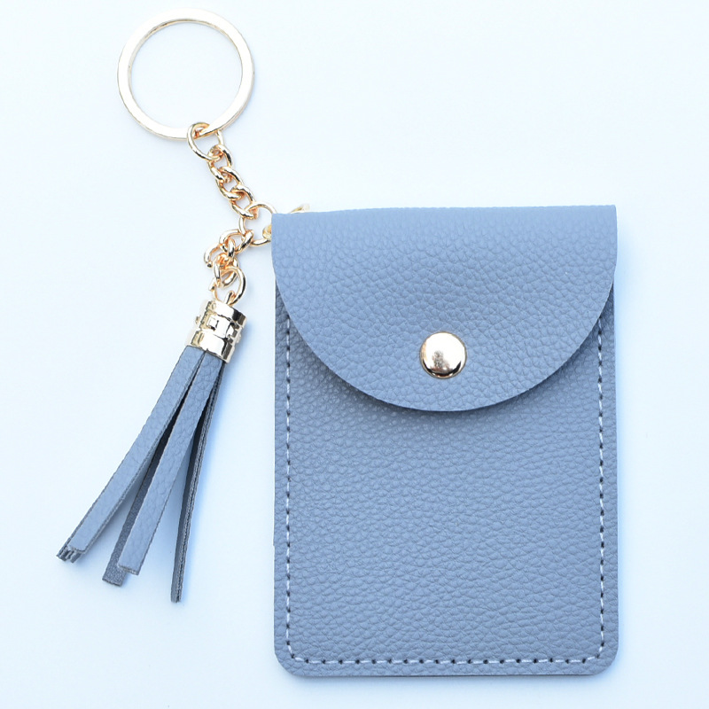 color_1-1430 Wholesale Women Fashion Retro Solid Color Pu Tassel Card Keychain Wallet - Image 1