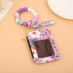 Wholesale Women Fashion Floral Printed Silicone Bead Bracelet Keychain Card Bag